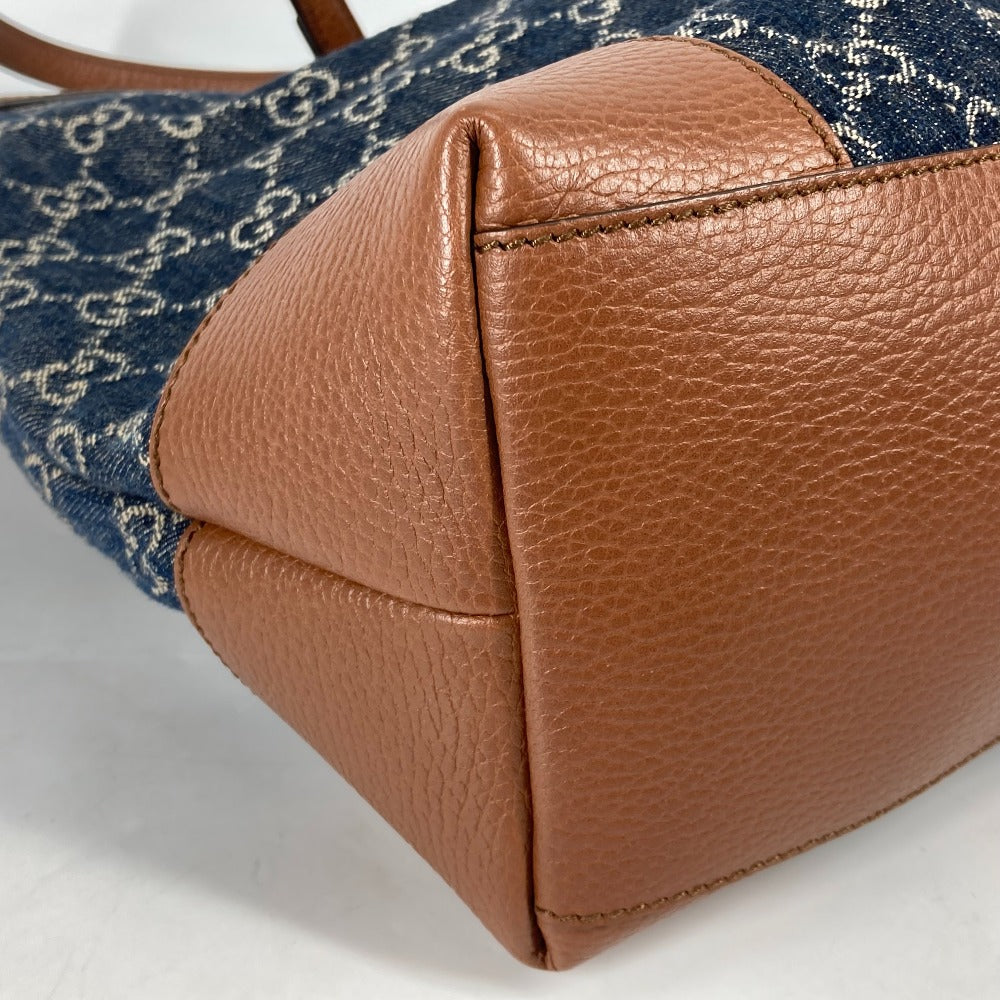 corner Gucci New Denim GG Monogram Medium Ophidia Shopping Tote Blue Tea Cuir