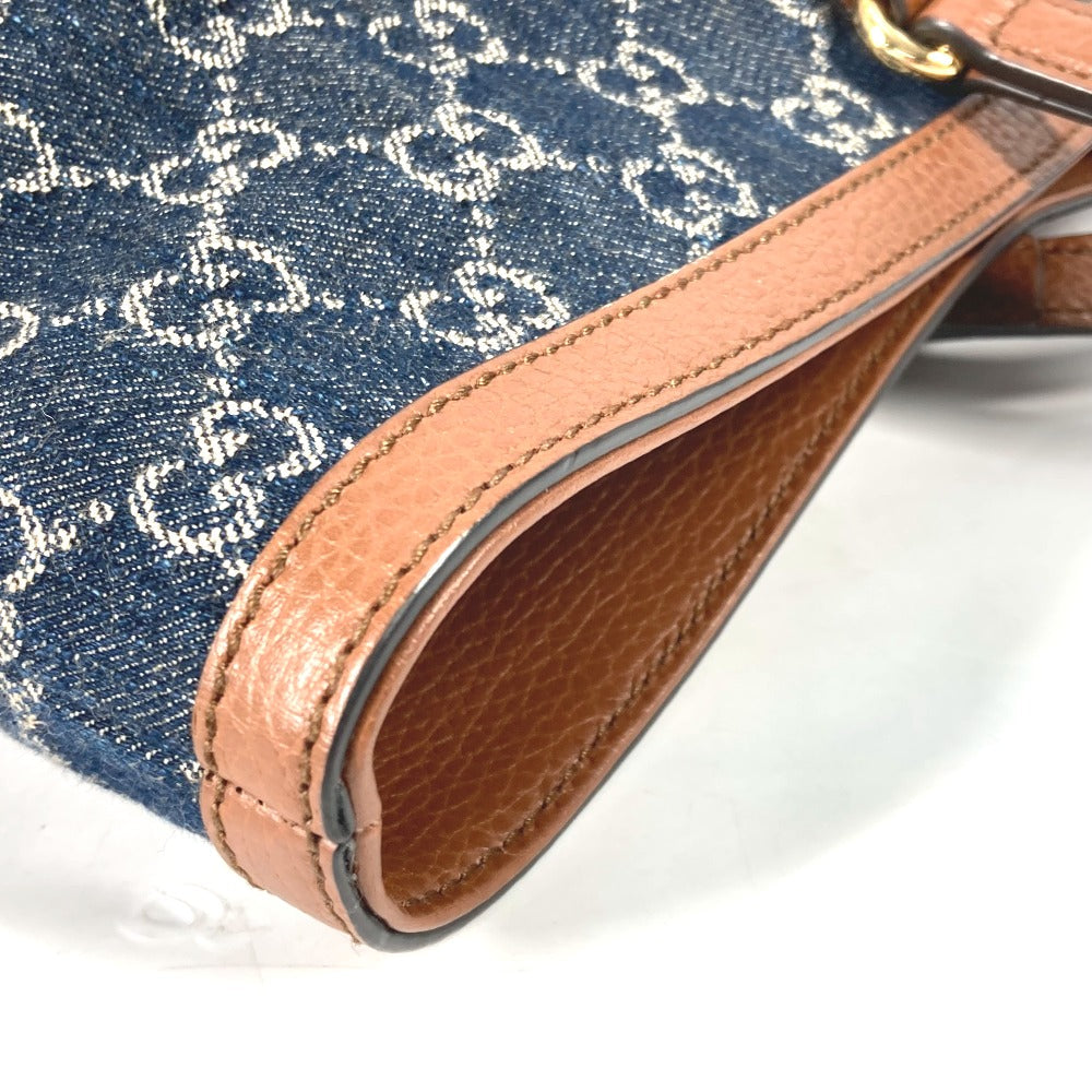 top edge Gucci New Denim GG Monogram Medium Ophidia Shopping Tote Blue Tea Cuir