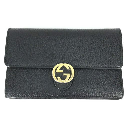 Gucci Interlocking "G" Chain Wallet Black gold hardware