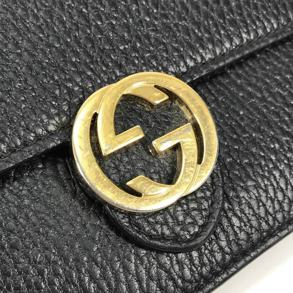 hardware front Gucci Interlocking "G" Chain Wallet Black gold hardware