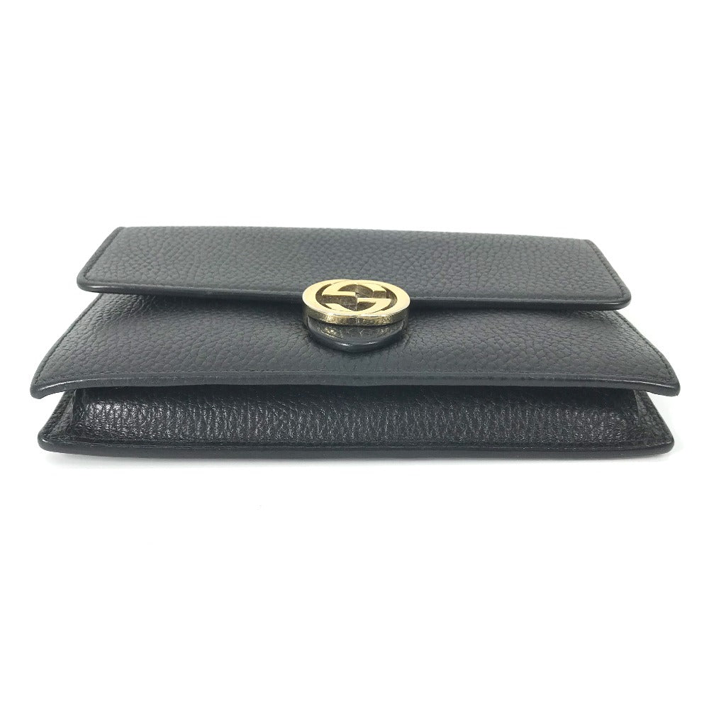 bottom Gucci Interlocking "G" Chain Wallet Black gold hardware