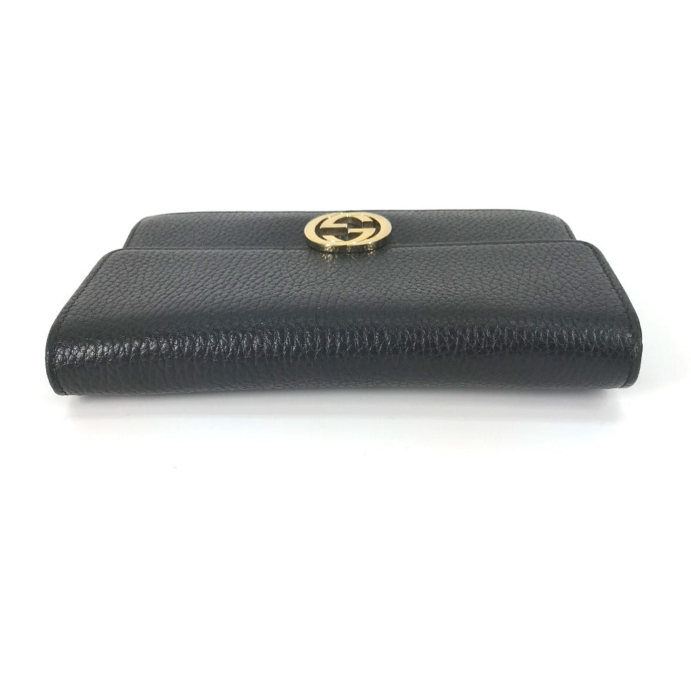 top Gucci Interlocking "G" Chain Wallet Black gold hardware