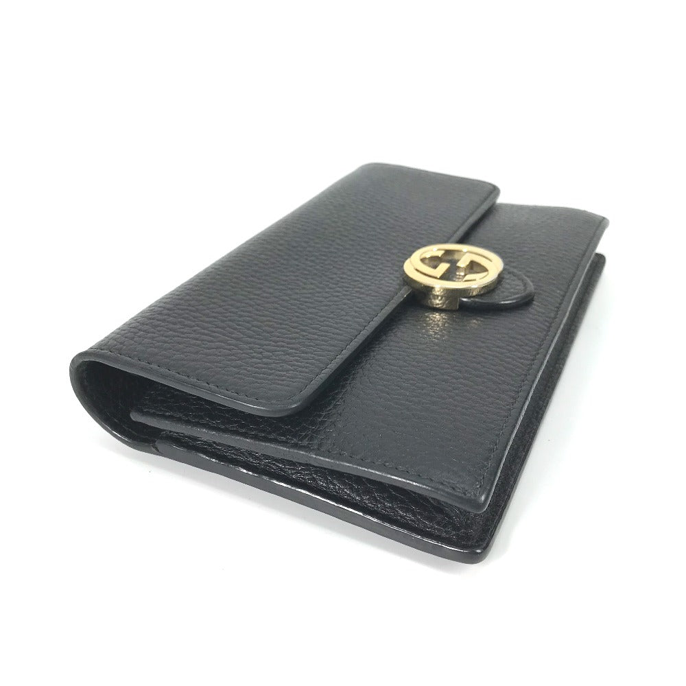 side Gucci Interlocking "G" Chain Wallet Black gold hardware