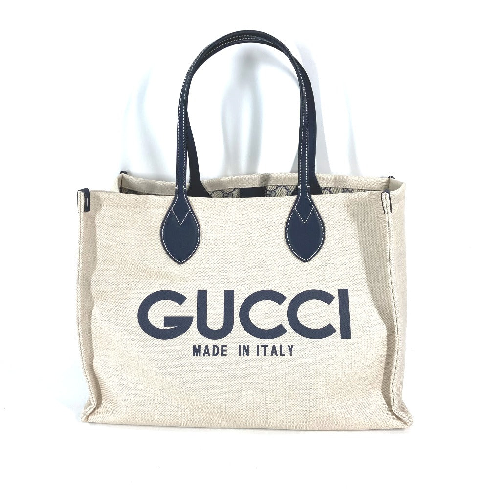 Gucci Tote Bag Tan Canvas Black Leather Japan Limited Medium