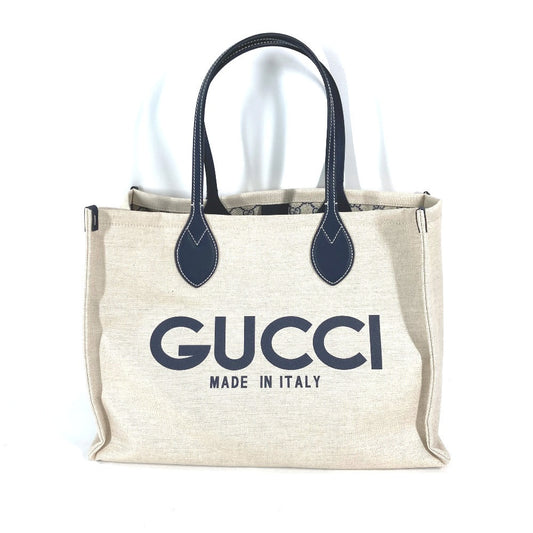 Gucci Tote Bag Tan Canvas Black Leather Japan Limited Medium