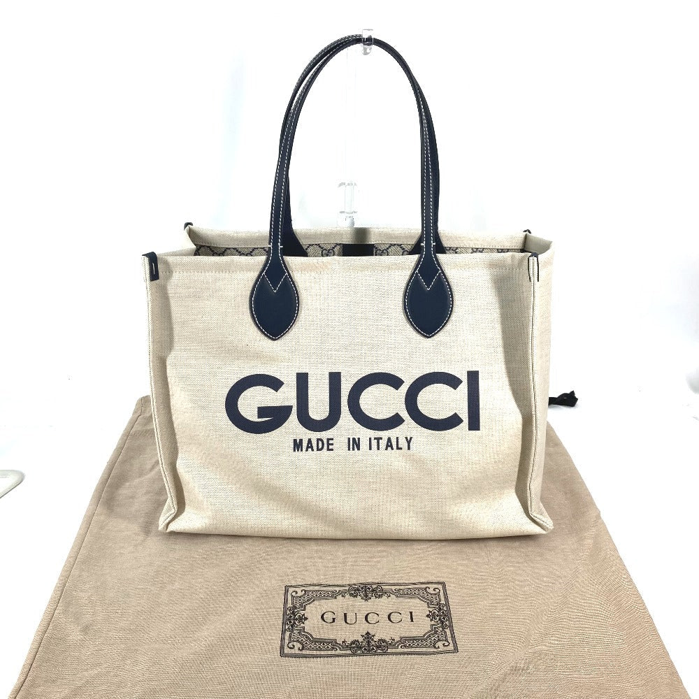 front and dustbag Gucci Tote Bag Tan Canvas Black Leather Japan Limited Medium