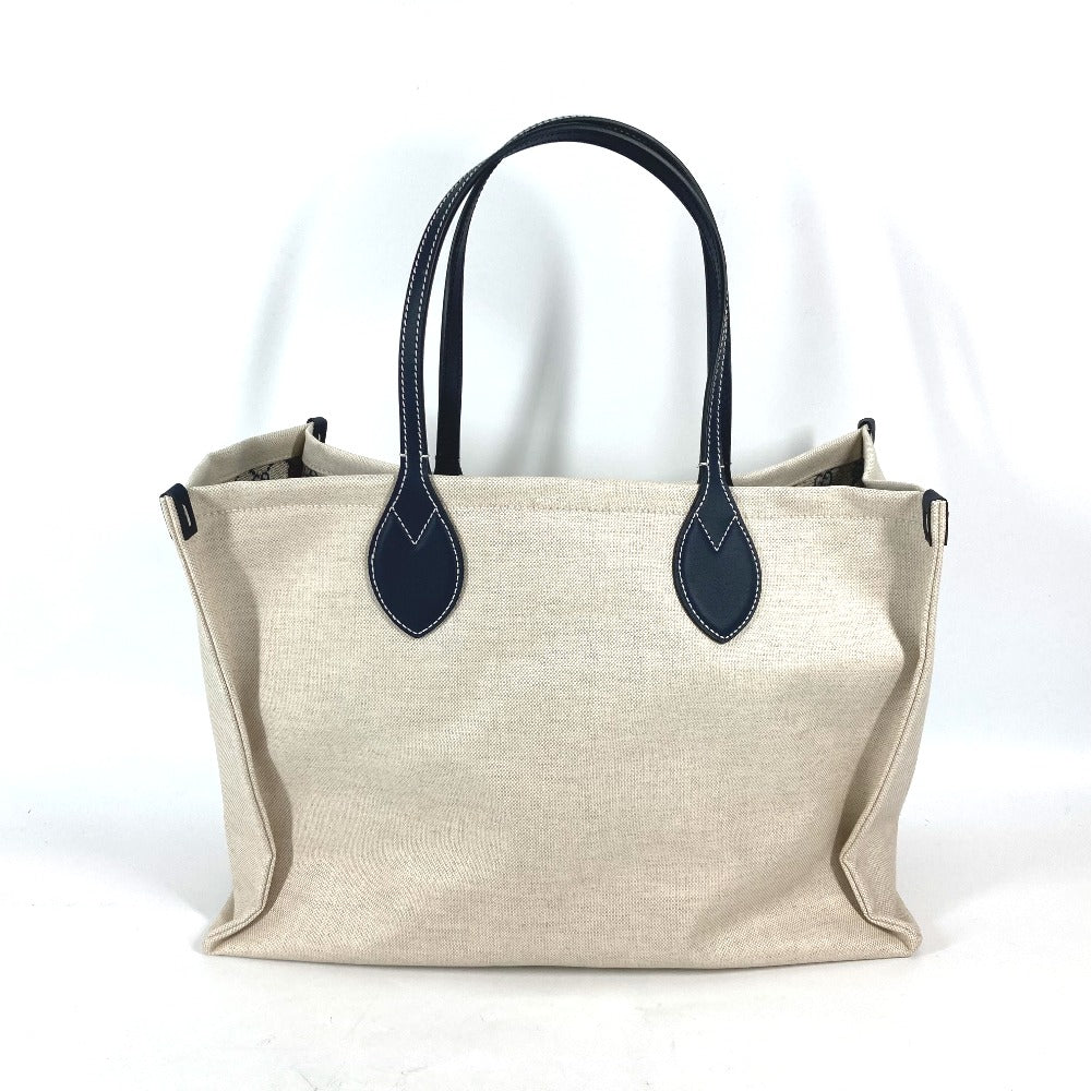 back Gucci Tote Bag Tan Canvas Black Leather Japan Limited Medium