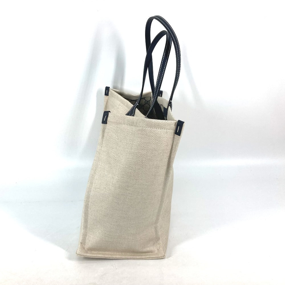 side Gucci Tote Bag Tan Canvas Black Leather Japan Limited Medium