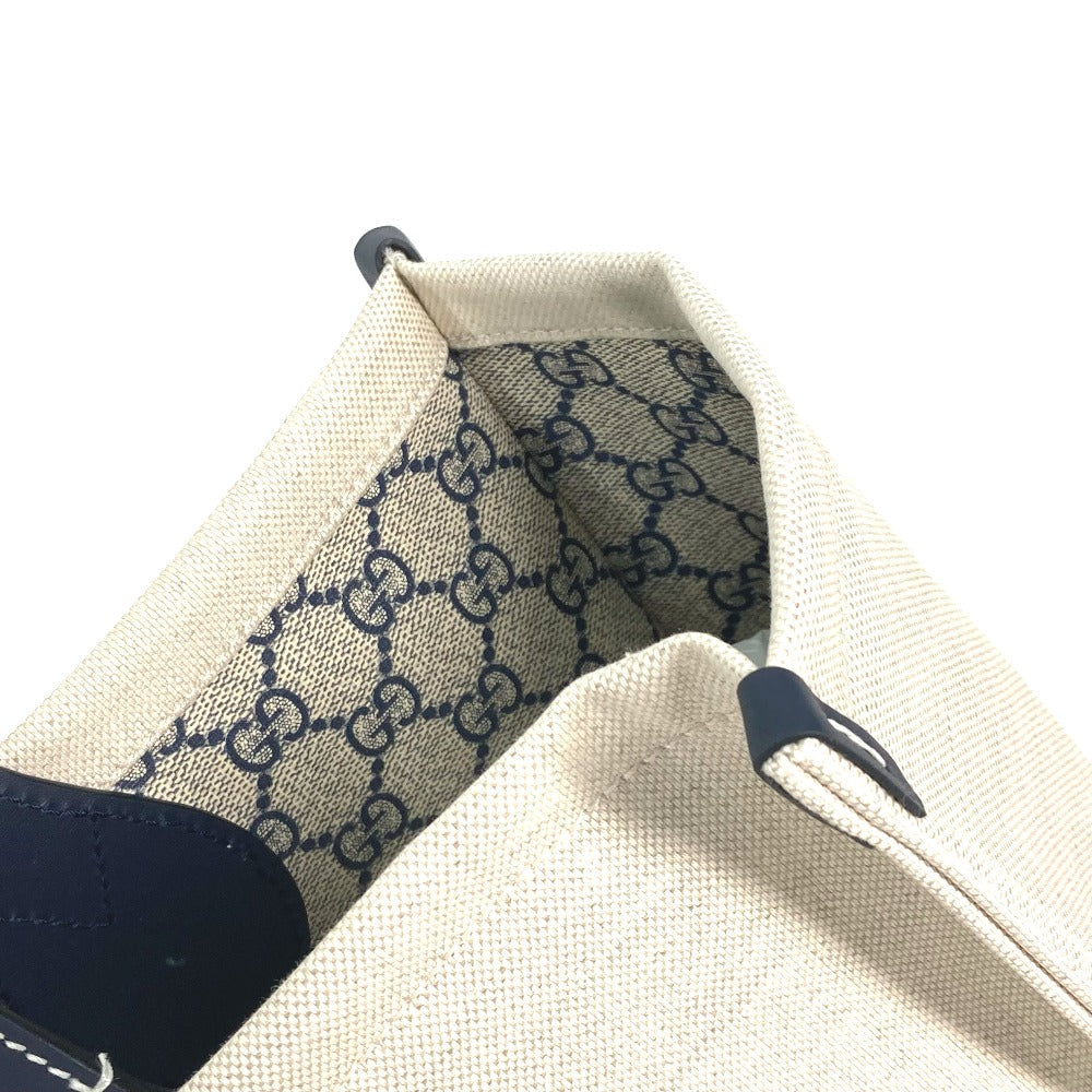 top edge Gucci Tote Bag Tan Canvas Black Leather Japan Limited Medium