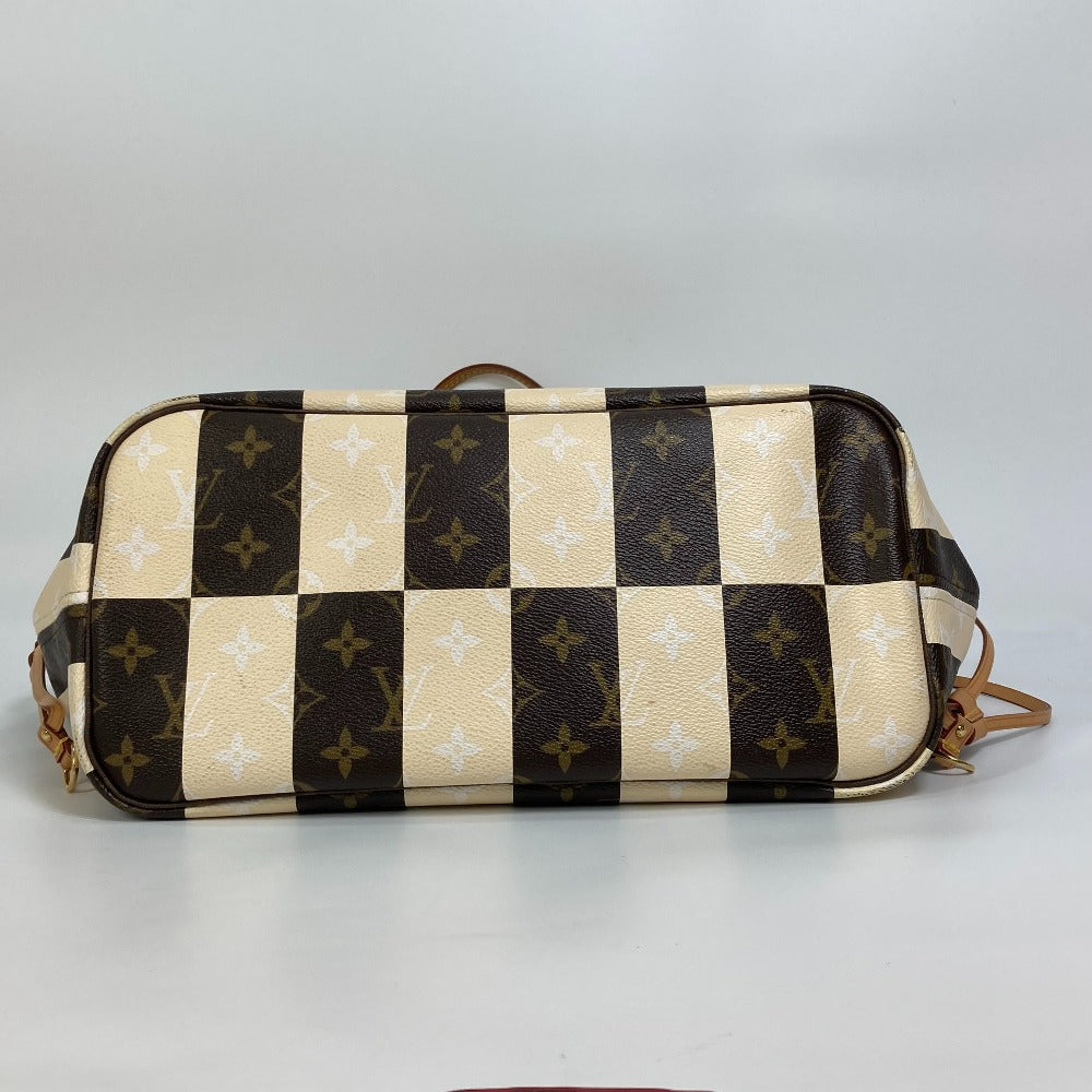Checkered handbag with brand logo on a light gray background