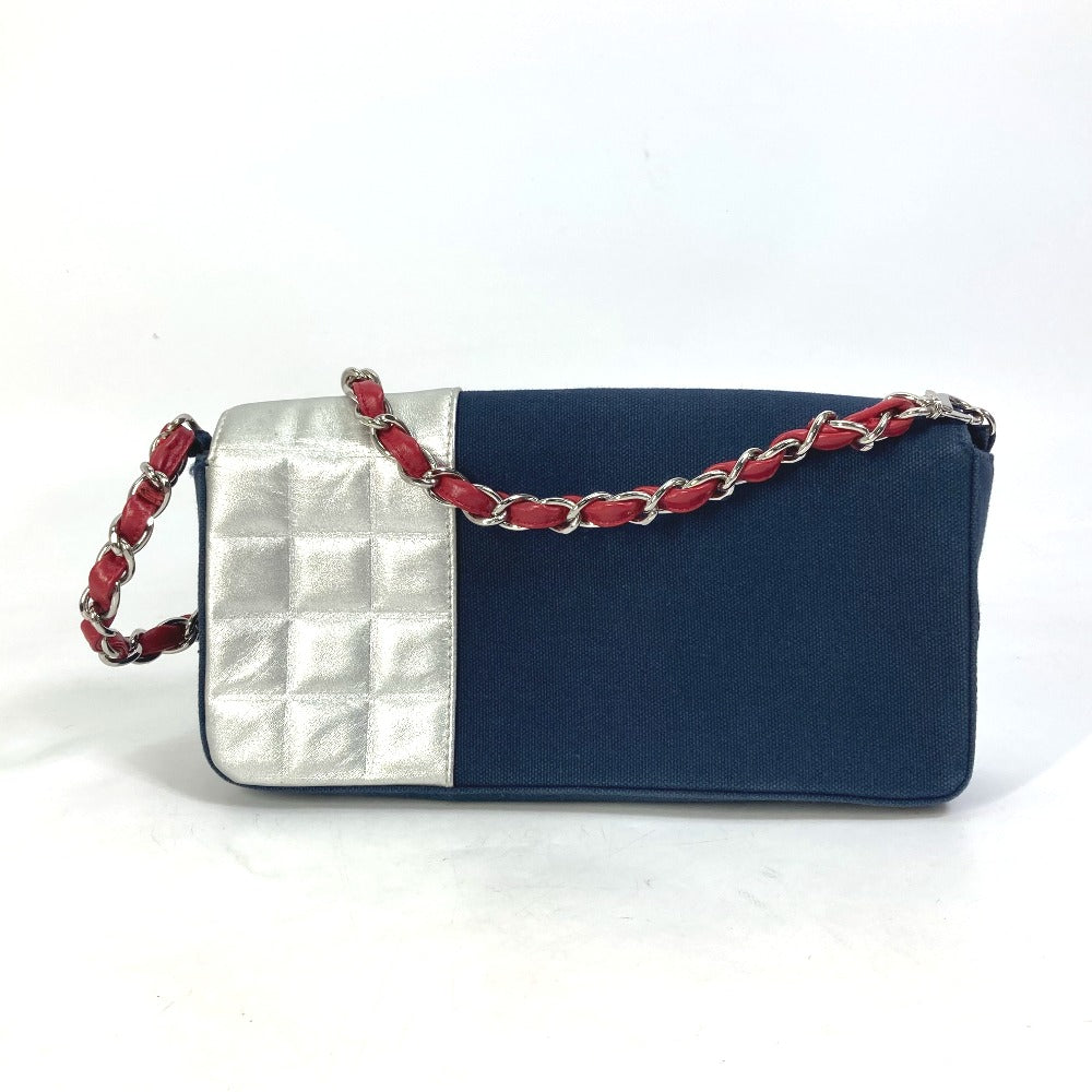 back Chanel Metallic Lambskin Canvas Chocolate Bar N°5 Navy Blue Bag