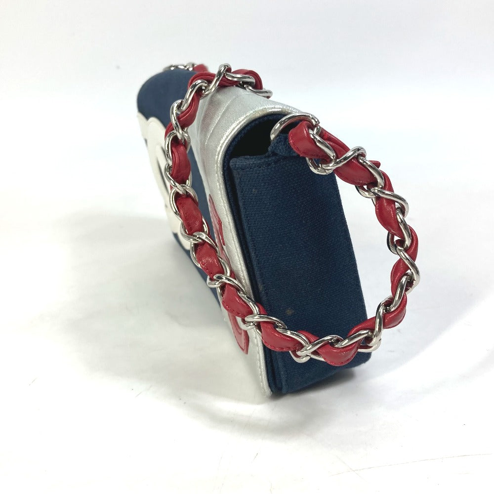 red strap Chanel Metallic Lambskin Canvas Chocolate Bar N°5 Navy Blue Bag