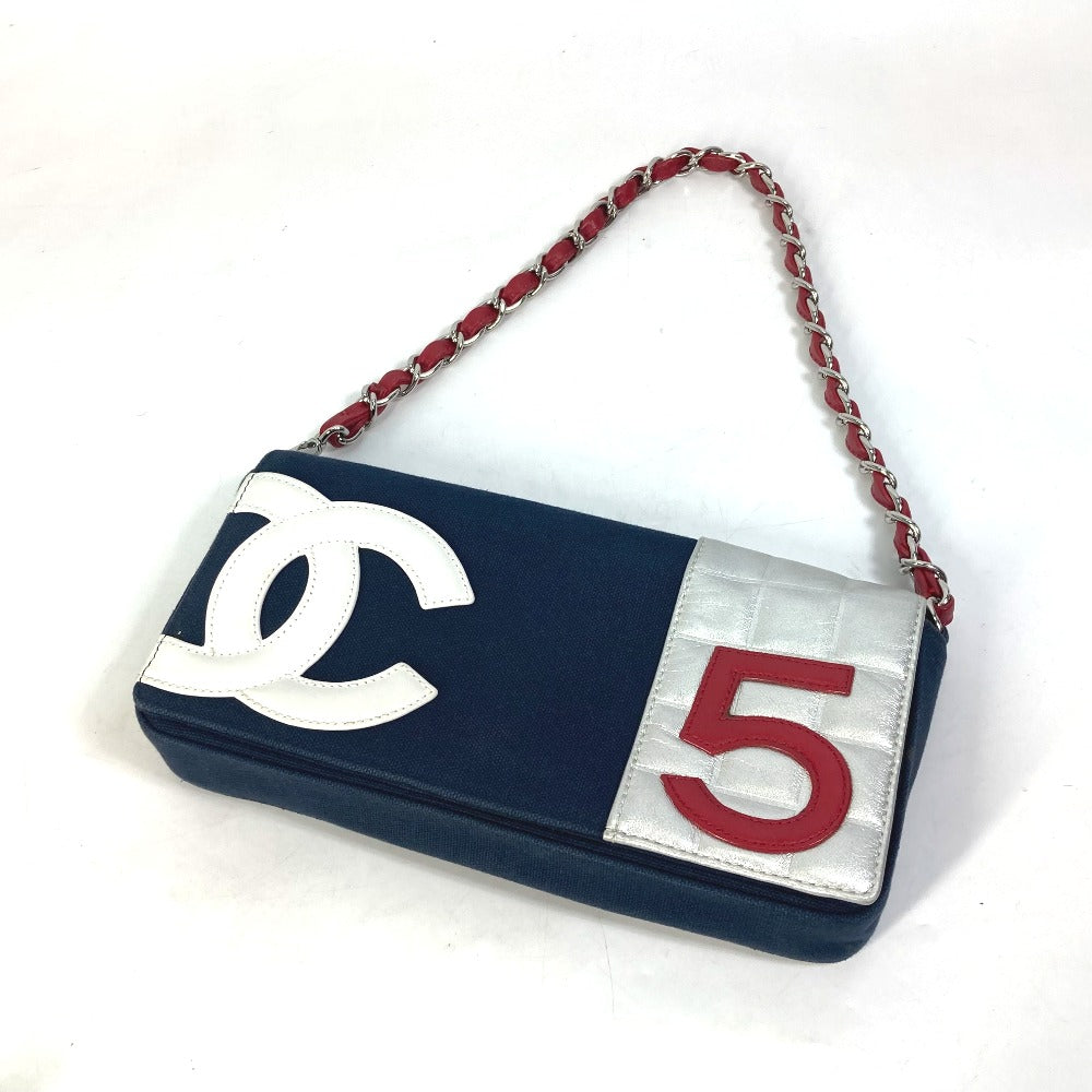 front Chanel Metallic Lambskin Canvas Chocolate Bar N°5 Navy Blue Bag
