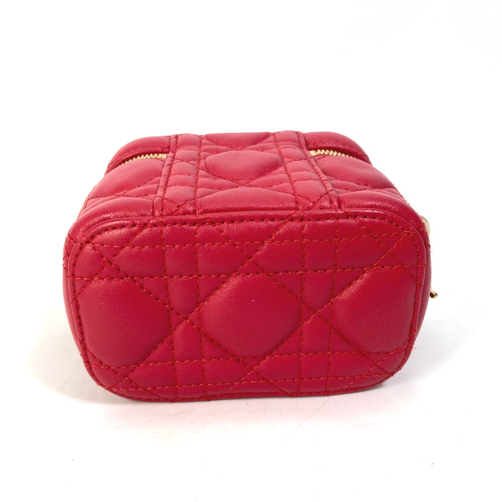 full bottom Christian Dior Lambskin Cannage Micro Vanity Case Red gold hardware