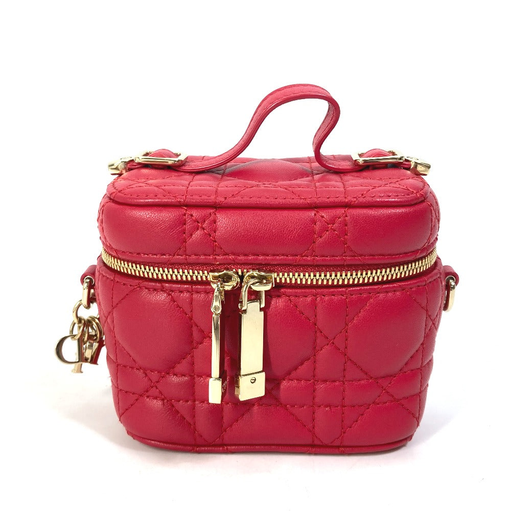 Christian Dior Lambskin Cannage Micro Vanity Case Red gold hardware