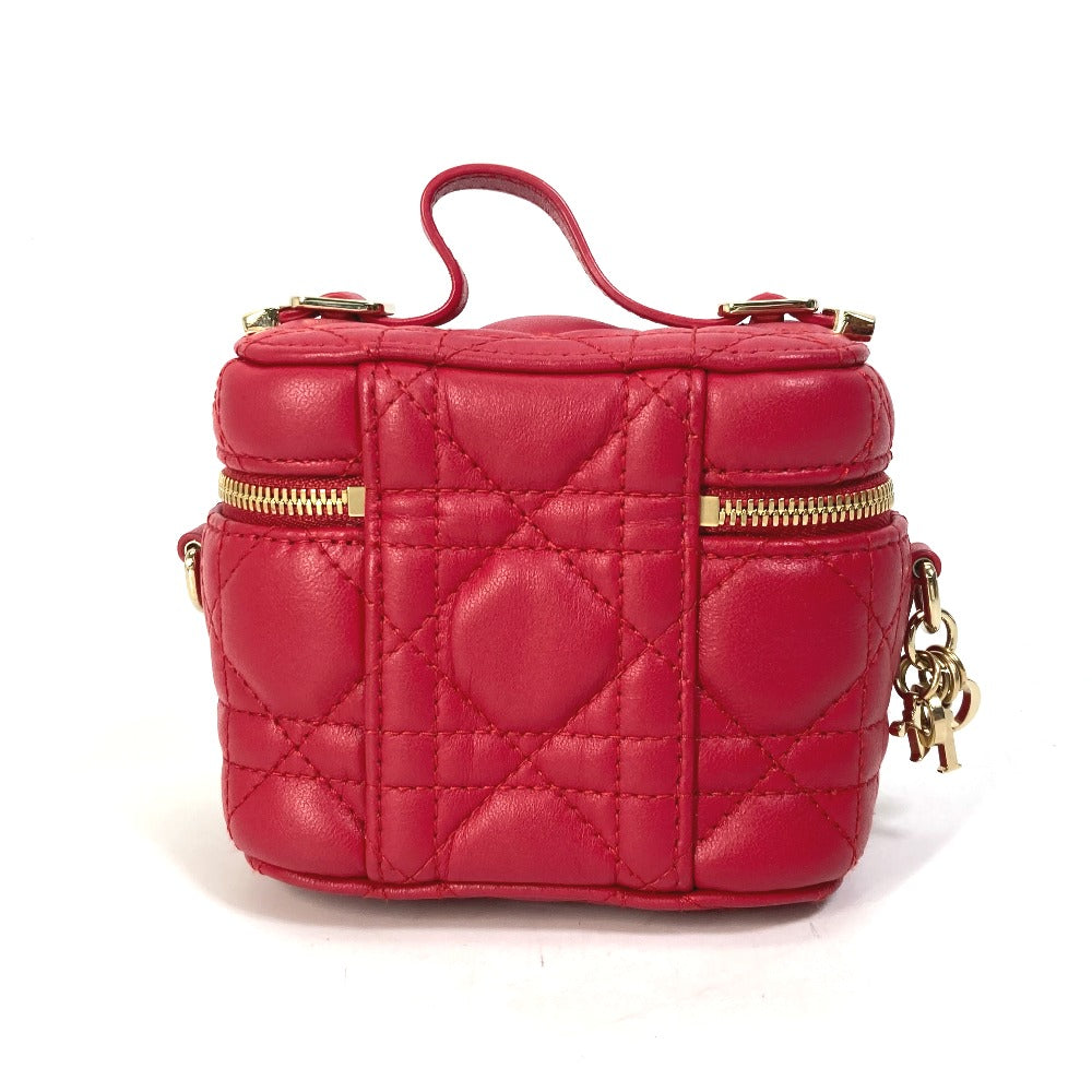 back Christian Dior Lambskin Cannage Micro Vanity Case Red gold hardware