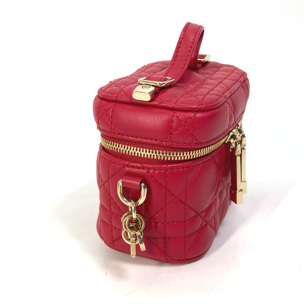 side Christian Dior Lambskin Cannage Micro Vanity Case Red gold hardware