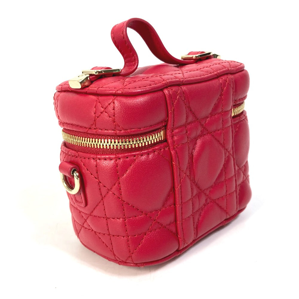 side Christian Dior Lambskin Cannage Micro Vanity Case Red gold hardware