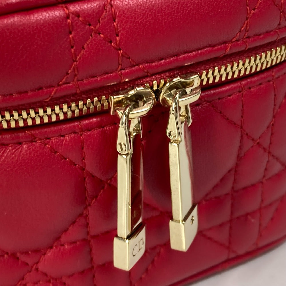 zipper pulls Christian Dior Lambskin Cannage Micro Vanity Case Red gold hardware