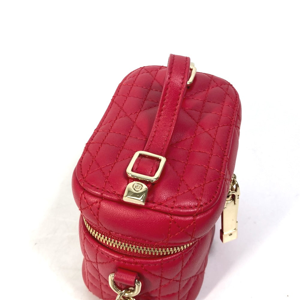 top Christian Dior Lambskin Cannage Micro Vanity Case Red gold hardware