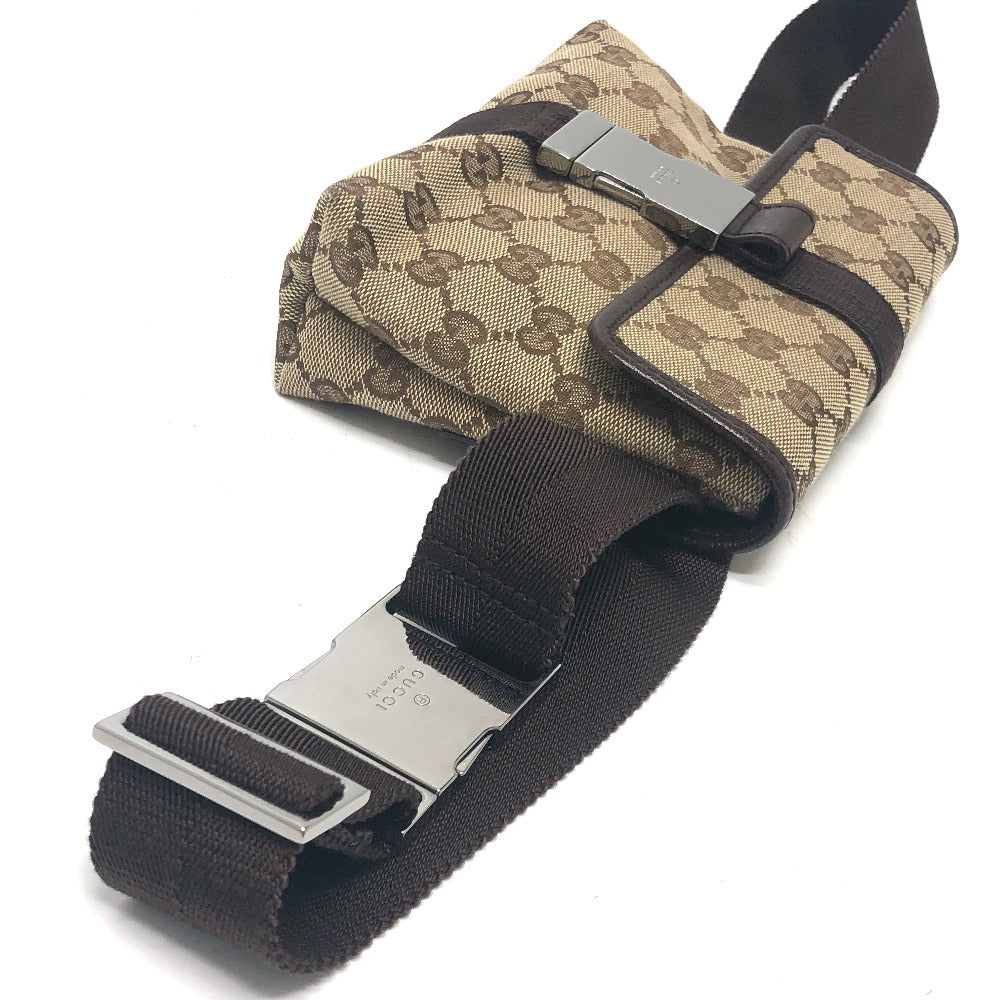 opposite side shot Gucci Monogram Waist Pouch Bag Brown silver hardware