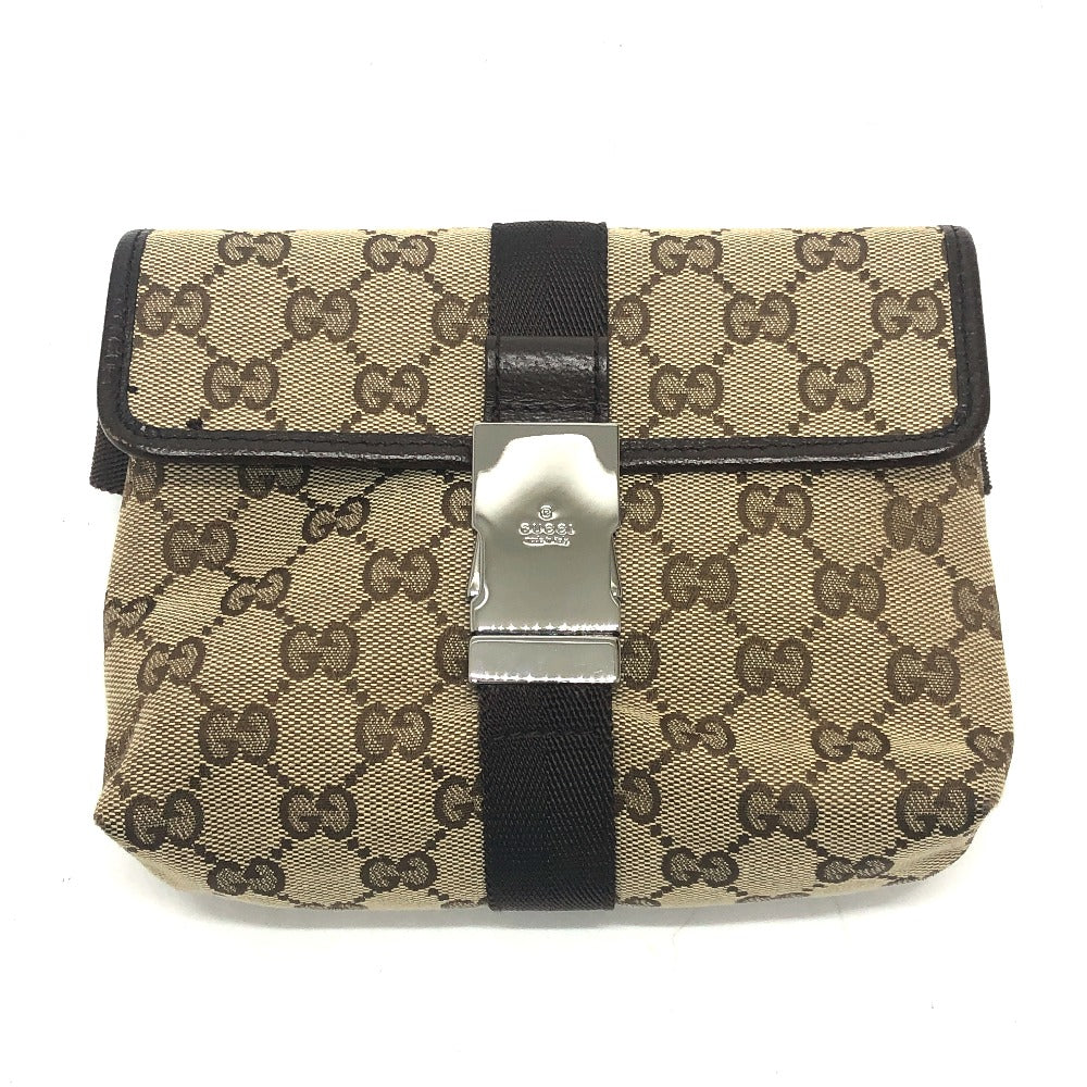Gucci Monogram Waist Pouch Bag Brown silver hardware