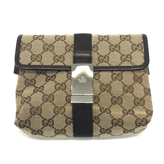 Gucci Monogram Waist Pouch Bag Brown silver hardware