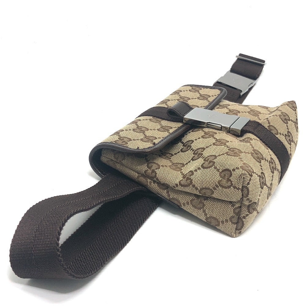 side shot Gucci Monogram Waist Pouch Bag Brown silver hardware