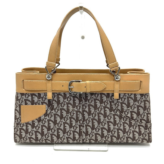 Christian Dior Monogram Jeans Pocket Tote Brown silver hardware