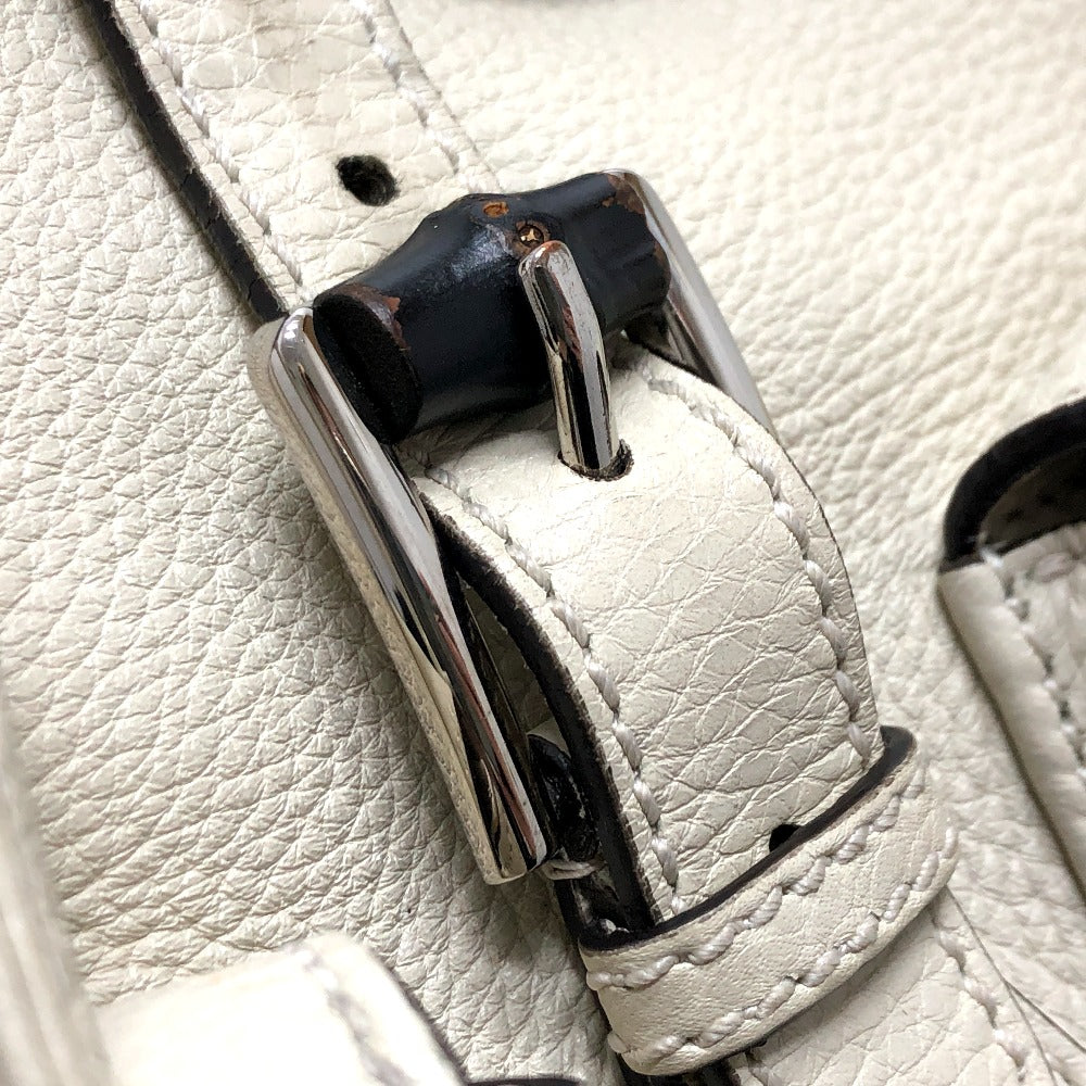 silver hardware buckle Gucci Cellarius Calfskin Bamboo Backpack Mystic White Medium
