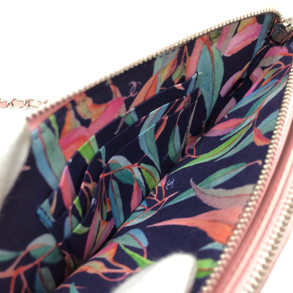 interior Chanel Lambskin Quilted Wildstitch Small Clutch w/Chain Pink