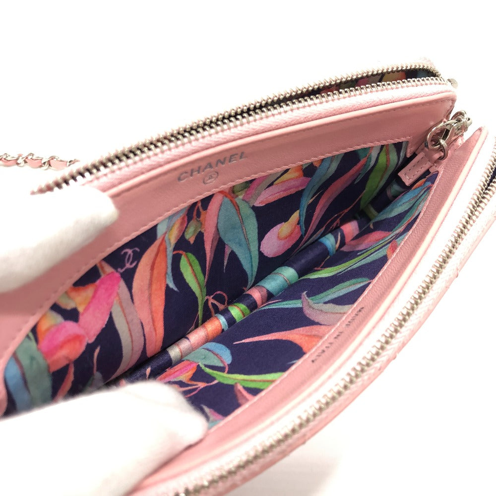 pocket Chanel Lambskin Quilted Wildstitch Small Clutch w/Chain Pink