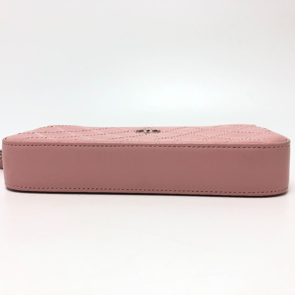 bottom Chanel Lambskin Quilted Wildstitch Small Clutch w/Chain Pink