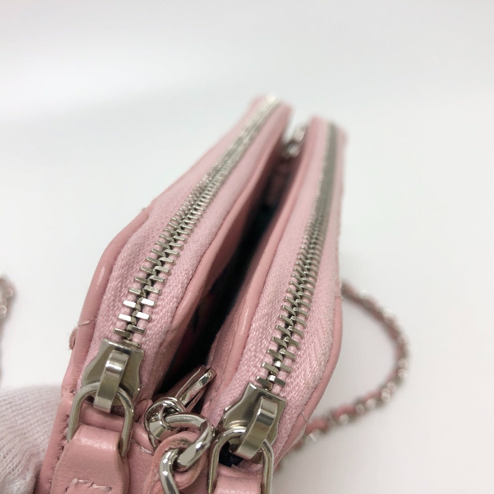 zipper Chanel Lambskin Quilted Wildstitch Small Clutch w/Chain Pink