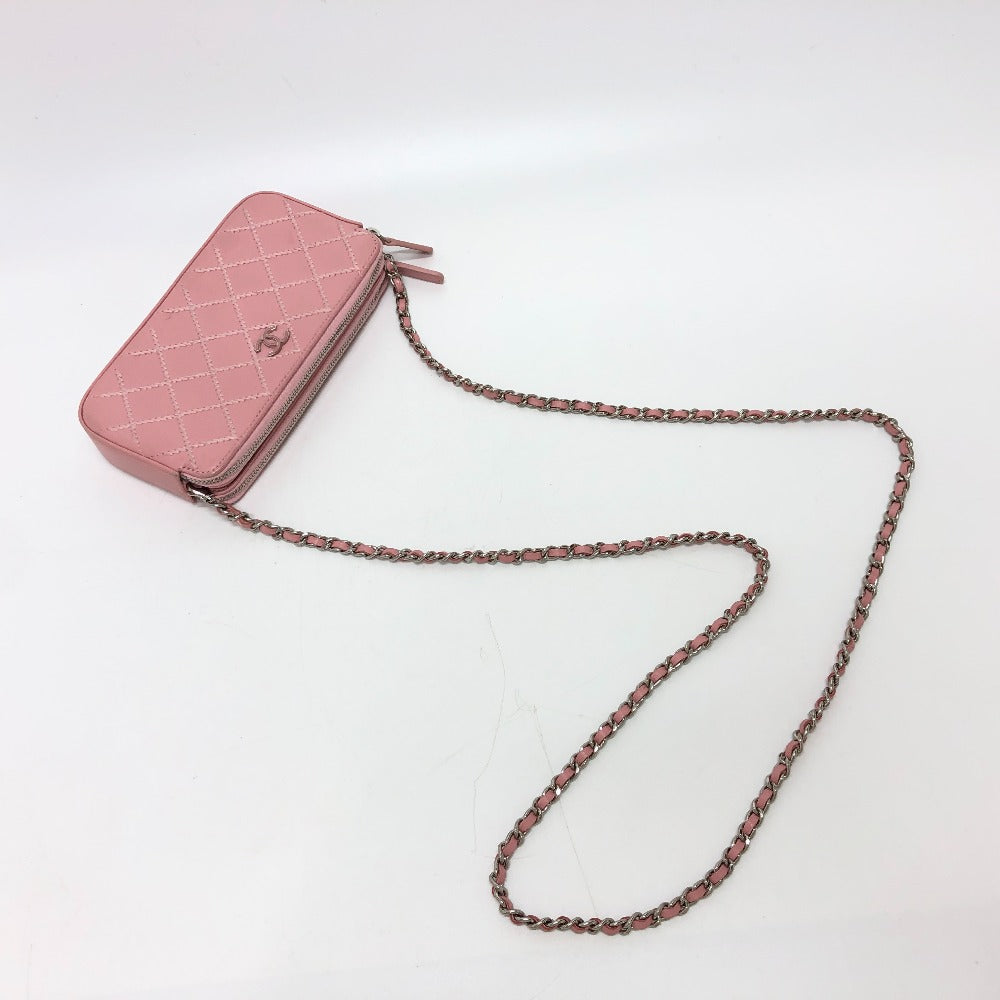 strap Chanel Lambskin Quilted Wildstitch Small Clutch w/Chain Pink