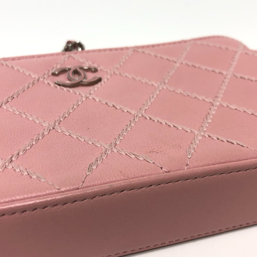 front Chanel Lambskin Quilted Wildstitch Small Clutch w/Chain Pink