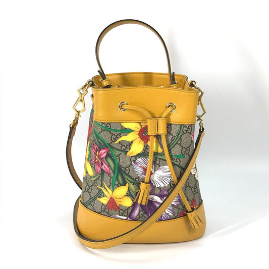 Gucci Supreme Monogram Flora Ophidia Bucket Bag Small Yellow 