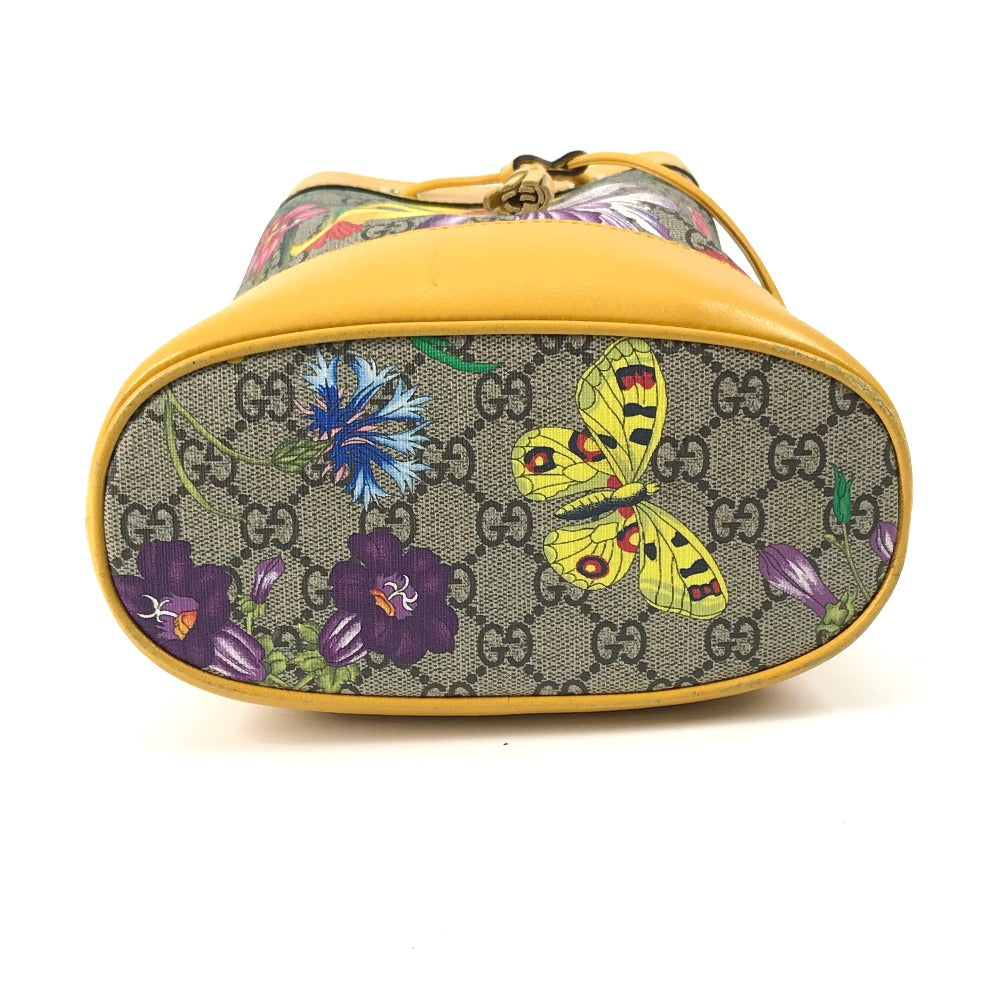 bottom Gucci Supreme Monogram Flora Ophidia Bucket Bag Small Yellow 