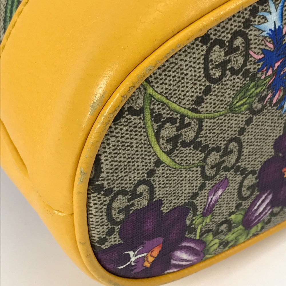 corner Gucci Supreme Monogram Flora Ophidia Bucket Bag Small Yellow 