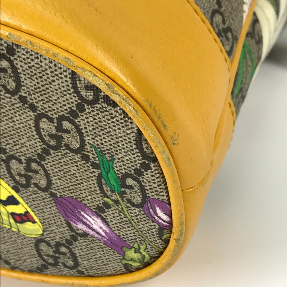 corner Gucci Supreme Monogram Flora Ophidia Bucket Bag Small Yellow 