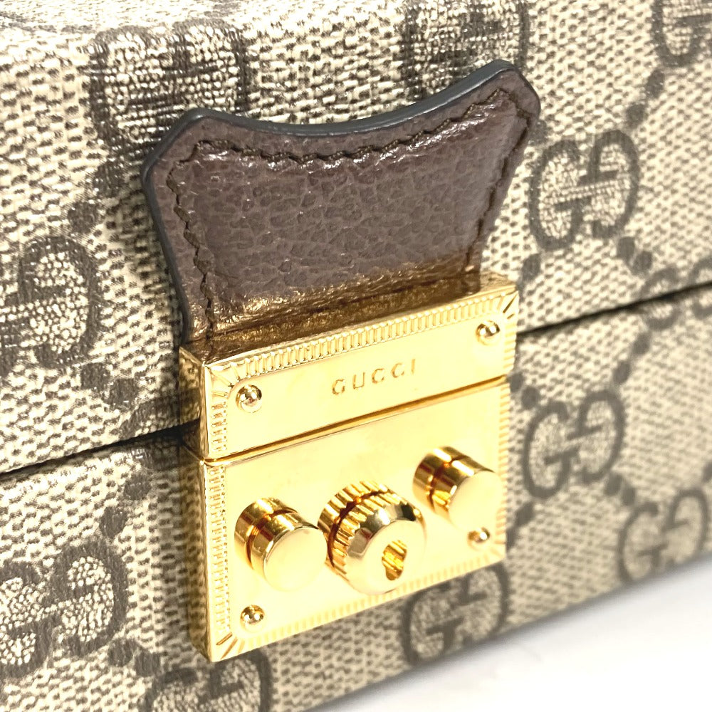 gold hardware padlock Gucci GG Supreme Canvas Beige Leather Padlock Case