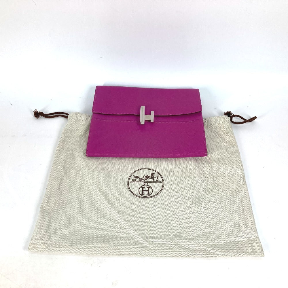 dustbag Hermes Cinhetic Clutch Calfskin Rose Pourpre Silver hardware