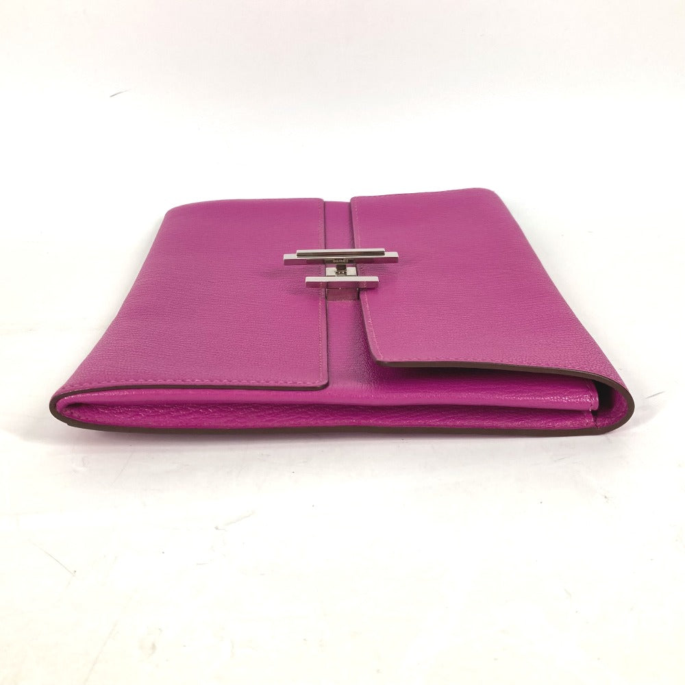flat side Hermes Cinhetic Clutch Calfskin Rose Pourpre Silver hardware