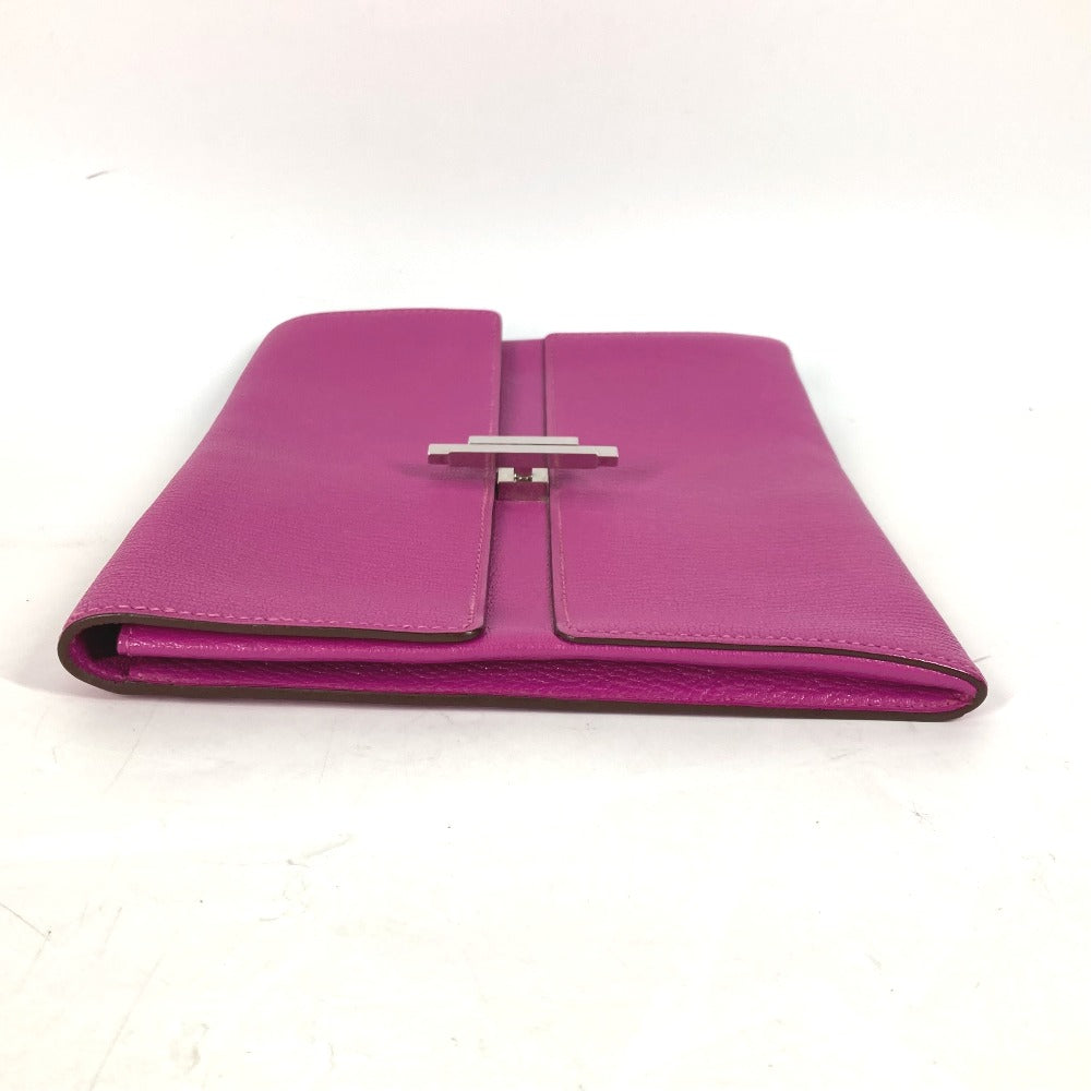 side Hermes Cinhetic Clutch Calfskin Rose Pourpre Silver hardware