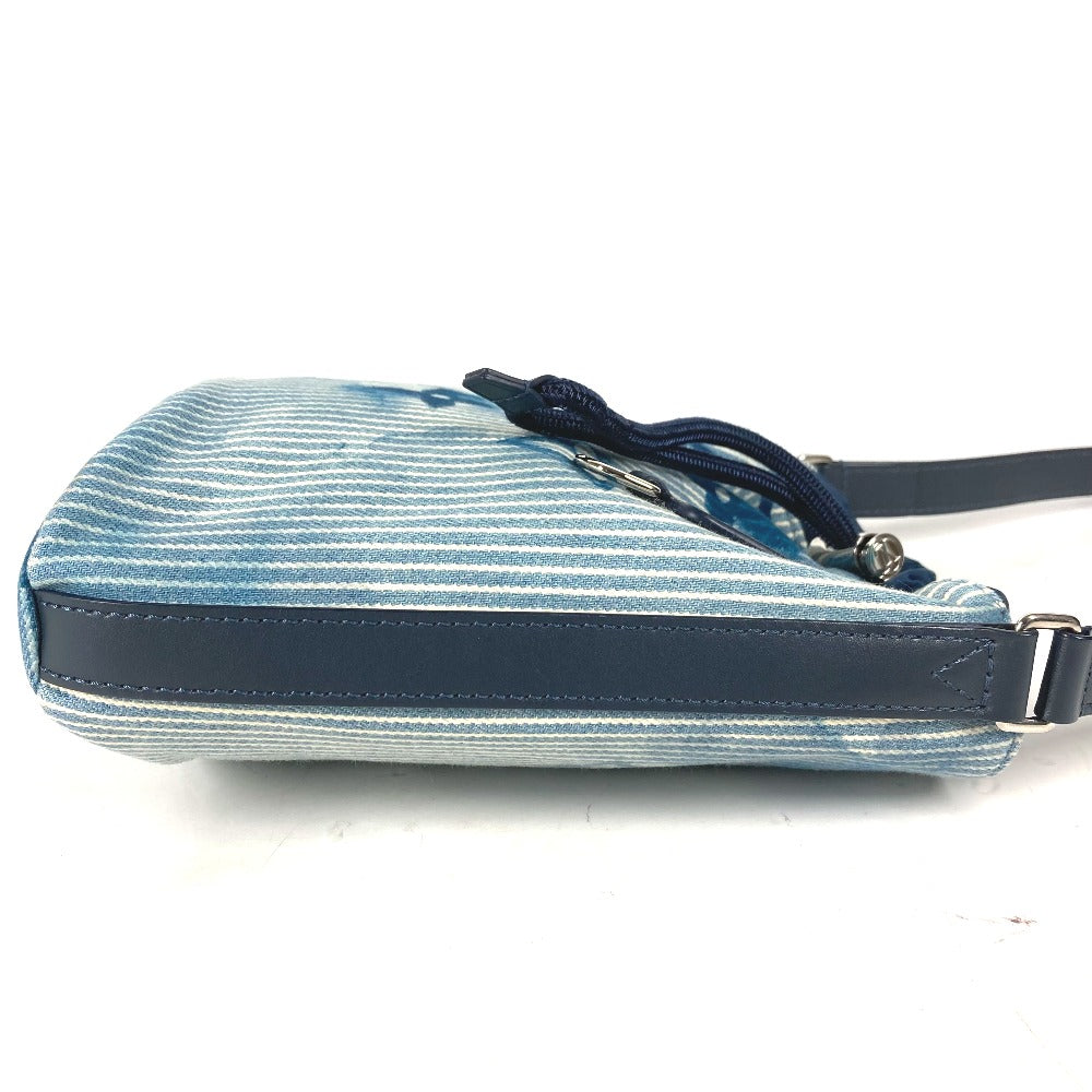 Blue and white striped bag with a strap on a white background