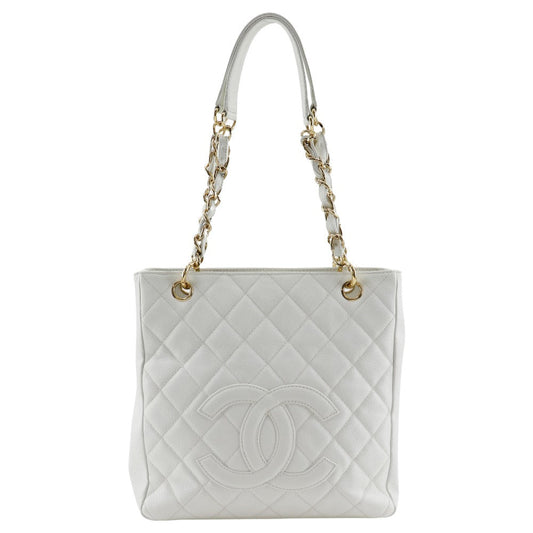 Chanel Quilted Caviar Leather Petit Shopping Tote White