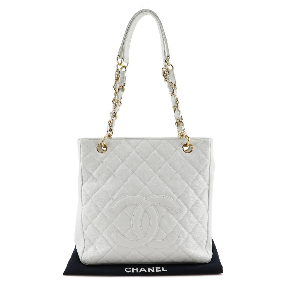 dustbag Chanel Quilted Caviar Leather Petit Shopping Tote White