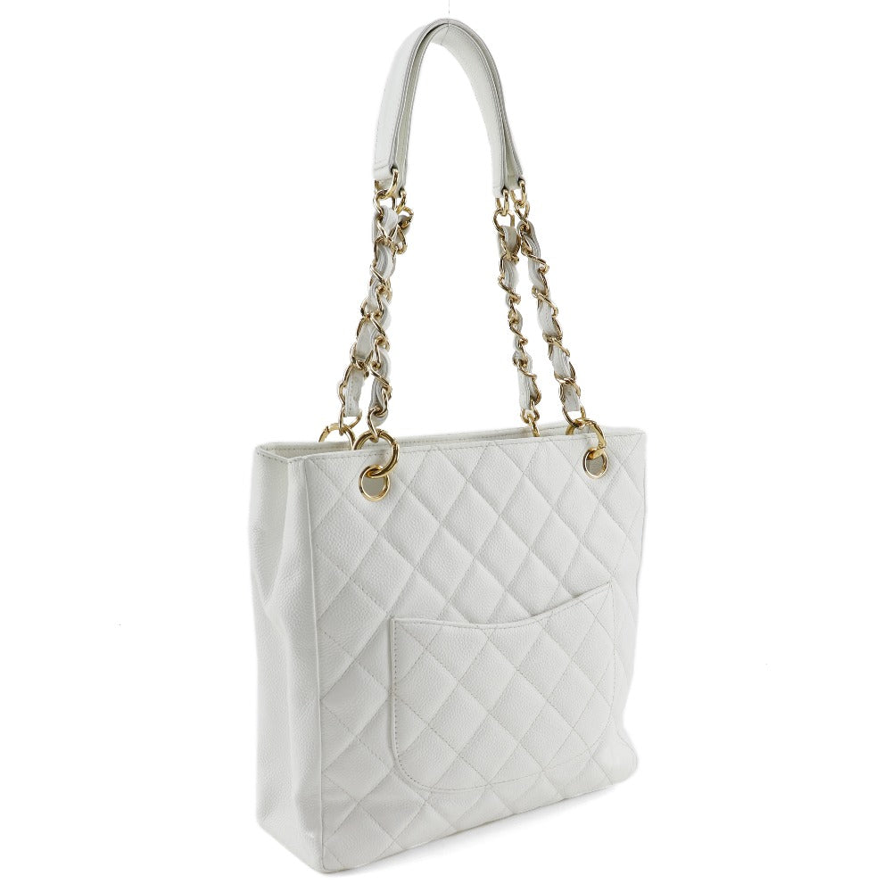back Chanel Quilted Caviar Leather Petit Shopping Tote White