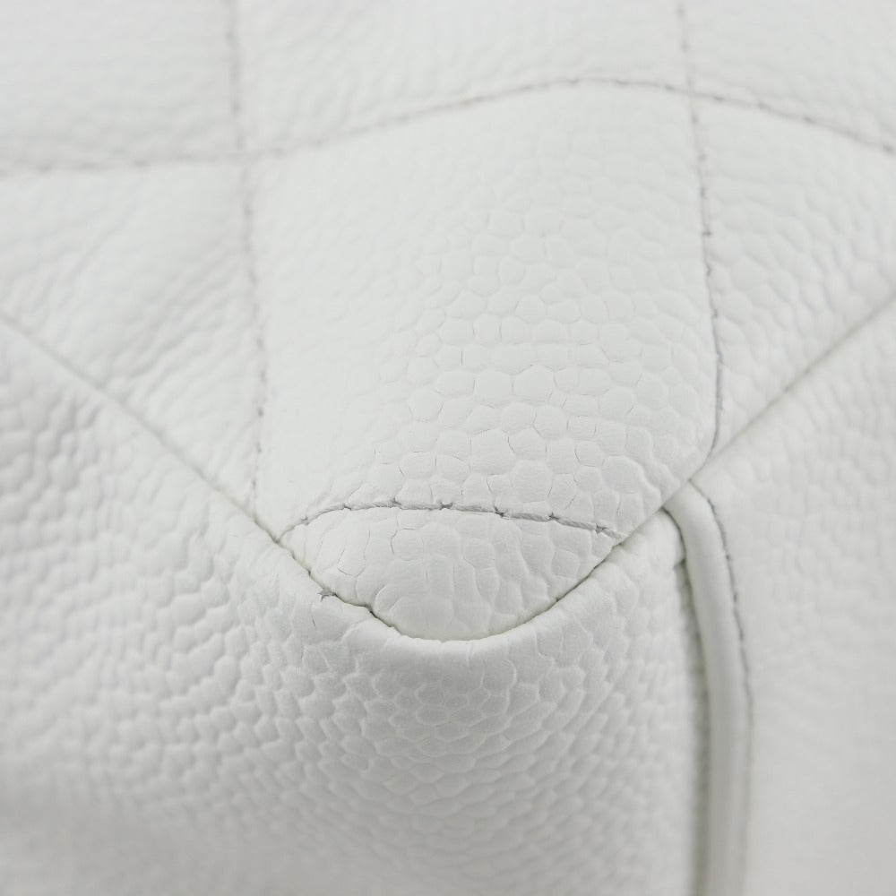 corner Chanel Quilted Caviar Leather Petit Shopping Tote White
