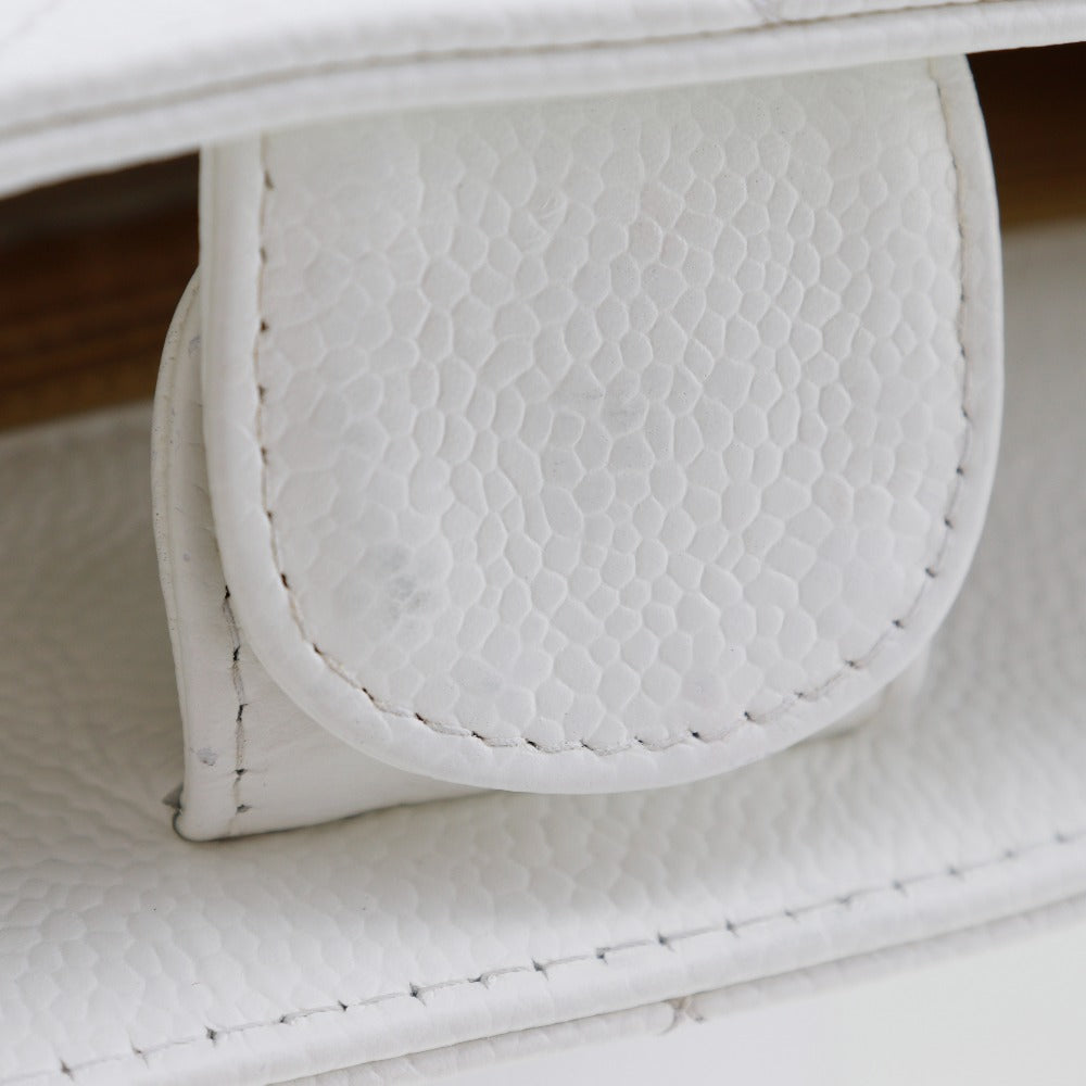 snap Chanel Quilted Caviar Leather Petit Shopping Tote White